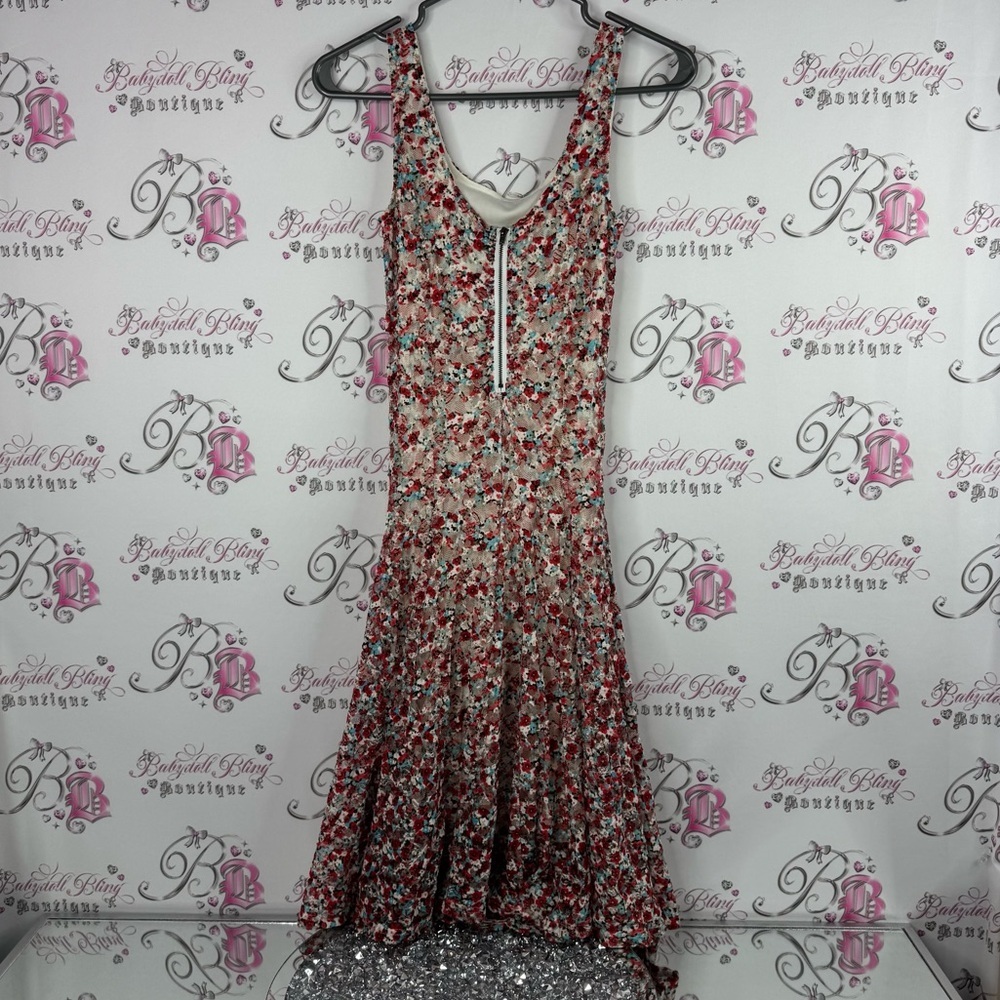 Suzy Shier dress stretchy zip up back Red and Black Floral Maxi Dress - Picture 2 of 9